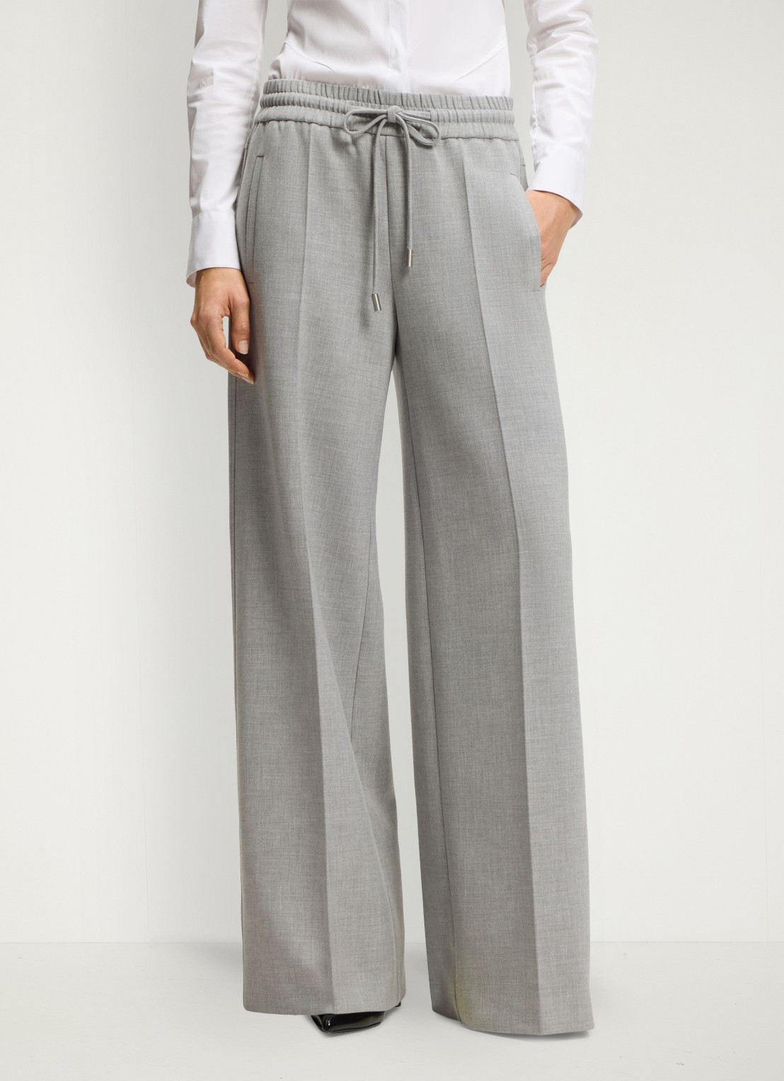 BOSS High waist wide fit pantalon met gemêleerd dessin - detail grijs