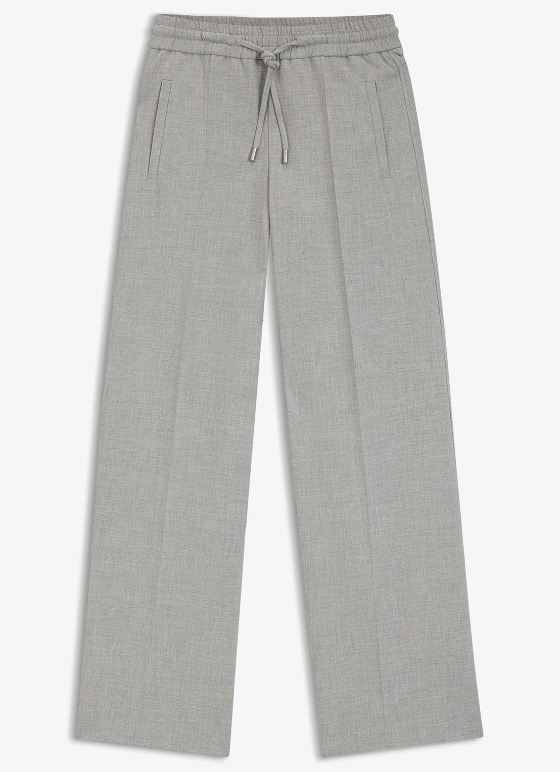BOSS High waist wide fit pantalon met gemêleerd dessin - voorkant 4 grijs