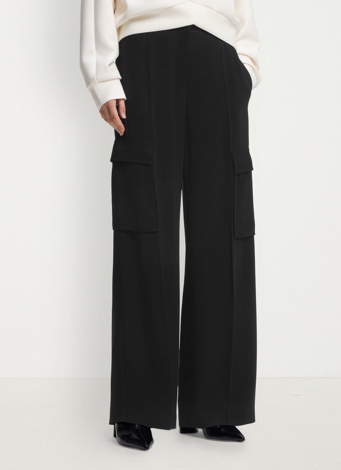 BOSS High waist wide fit pantalon met klepzakken - detail 2 zwart