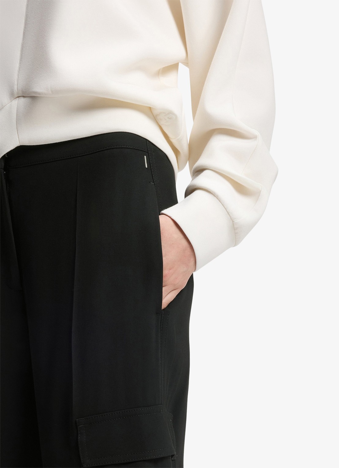 BOSS High waist wide fit pantalon met klepzakken - detail 3 zwart