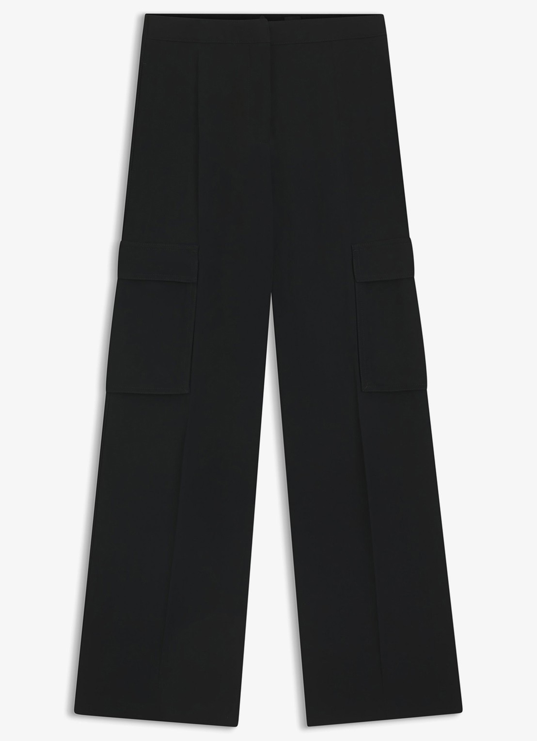 BOSS High waist wide fit pantalon met klepzakken - voorkant 5 zwart