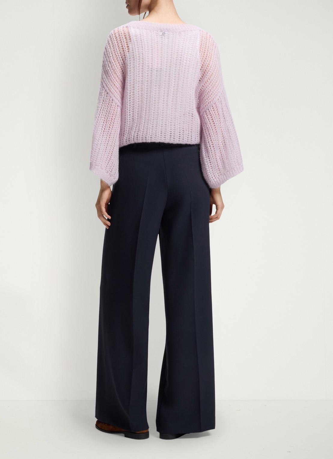 BOSS High waist wide fit pantalon met steekzakken - achterkant 3 donkerblauw