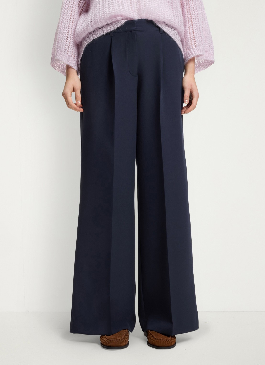 BOSS High waist wide fit pantalon met steekzakken - detail 4 donkerblauw