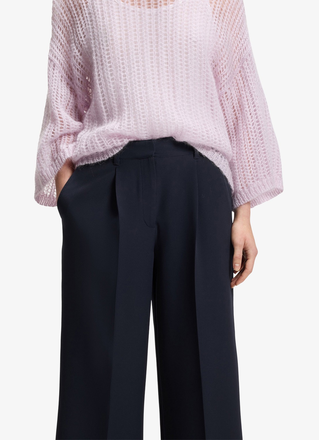 BOSS High waist wide fit pantalon met steekzakken - detail 5 donkerblauw