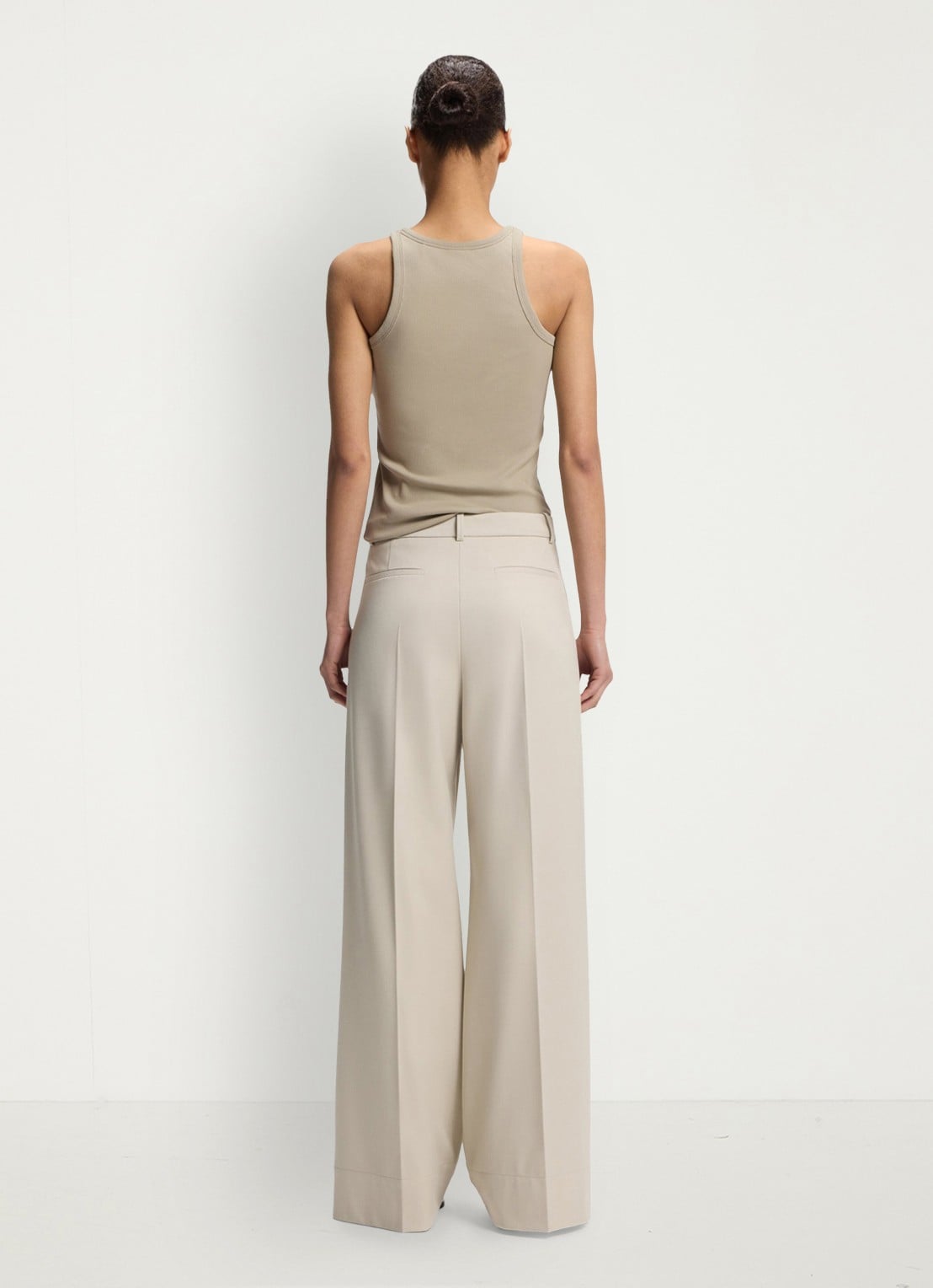 BOSS High waist wide fit pantalon met steekzakken - achterkant 6 creme