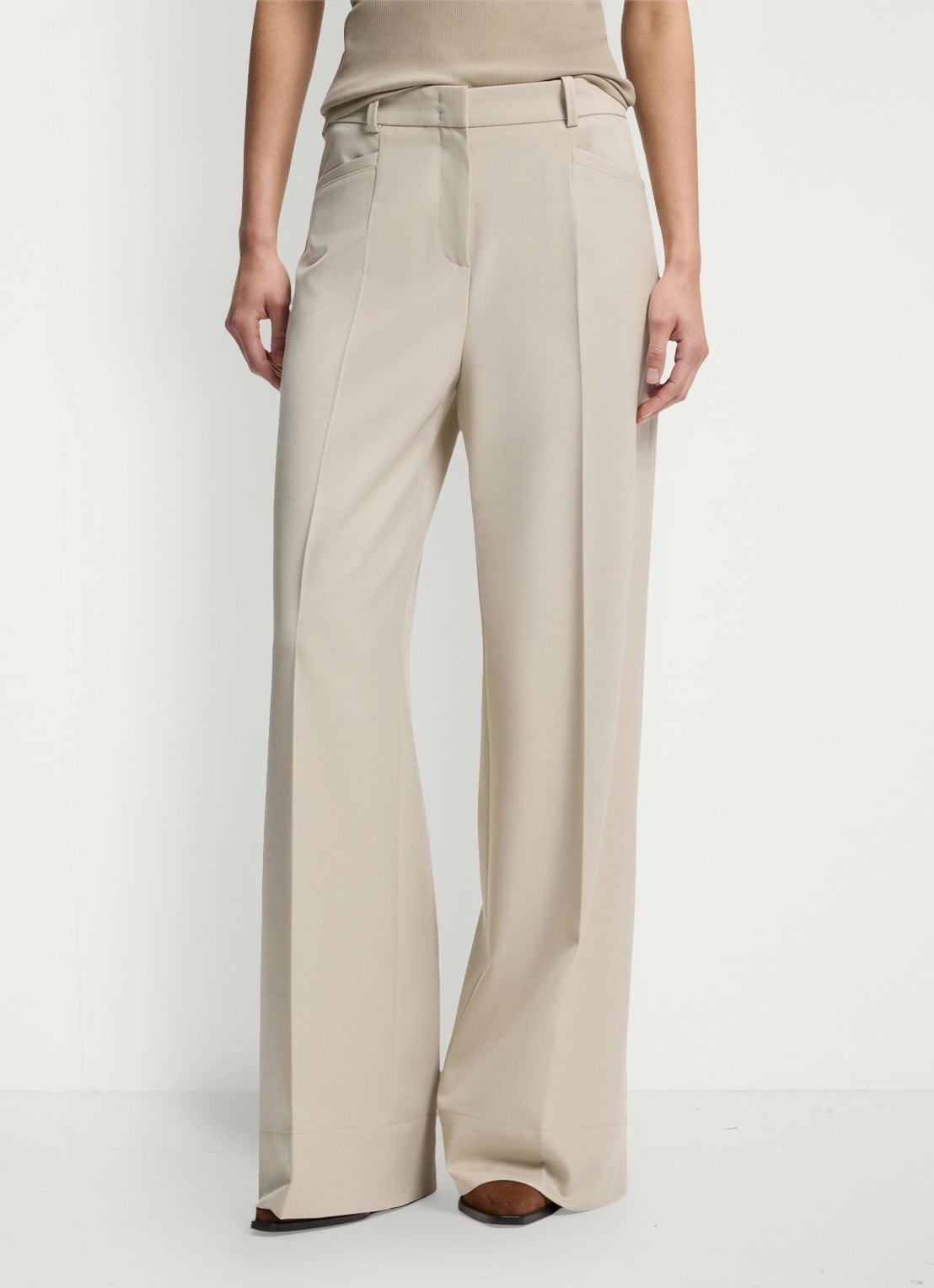 BOSS High waist wide fit pantalon met steekzakken - detail 3 creme