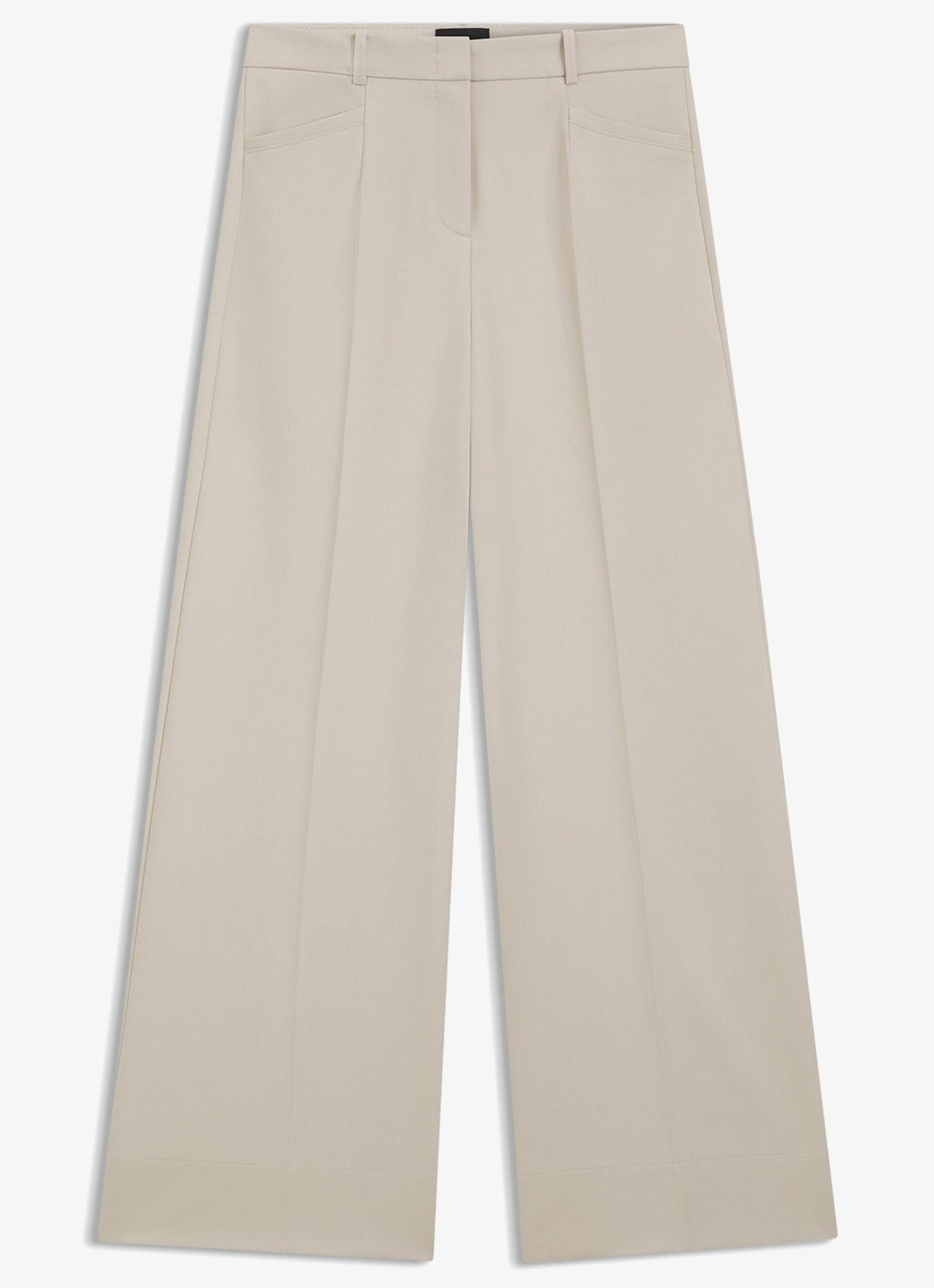 BOSS High waist wide fit pantalon met steekzakken - voorkant creme
