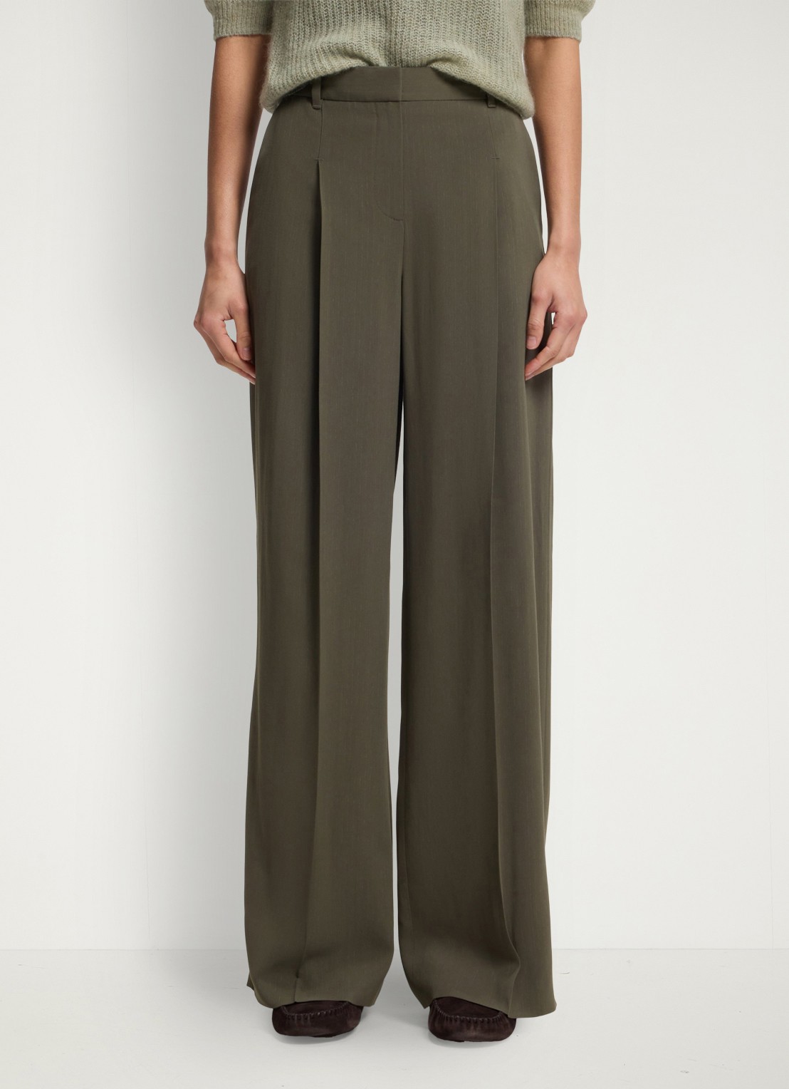 BOSS High waist wide fit pantalon met steekzakken - detail 2 donkergroen