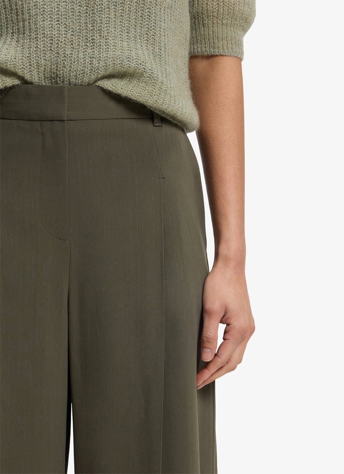 BOSS High waist wide fit pantalon met steekzakken - detail 3 donkergroen