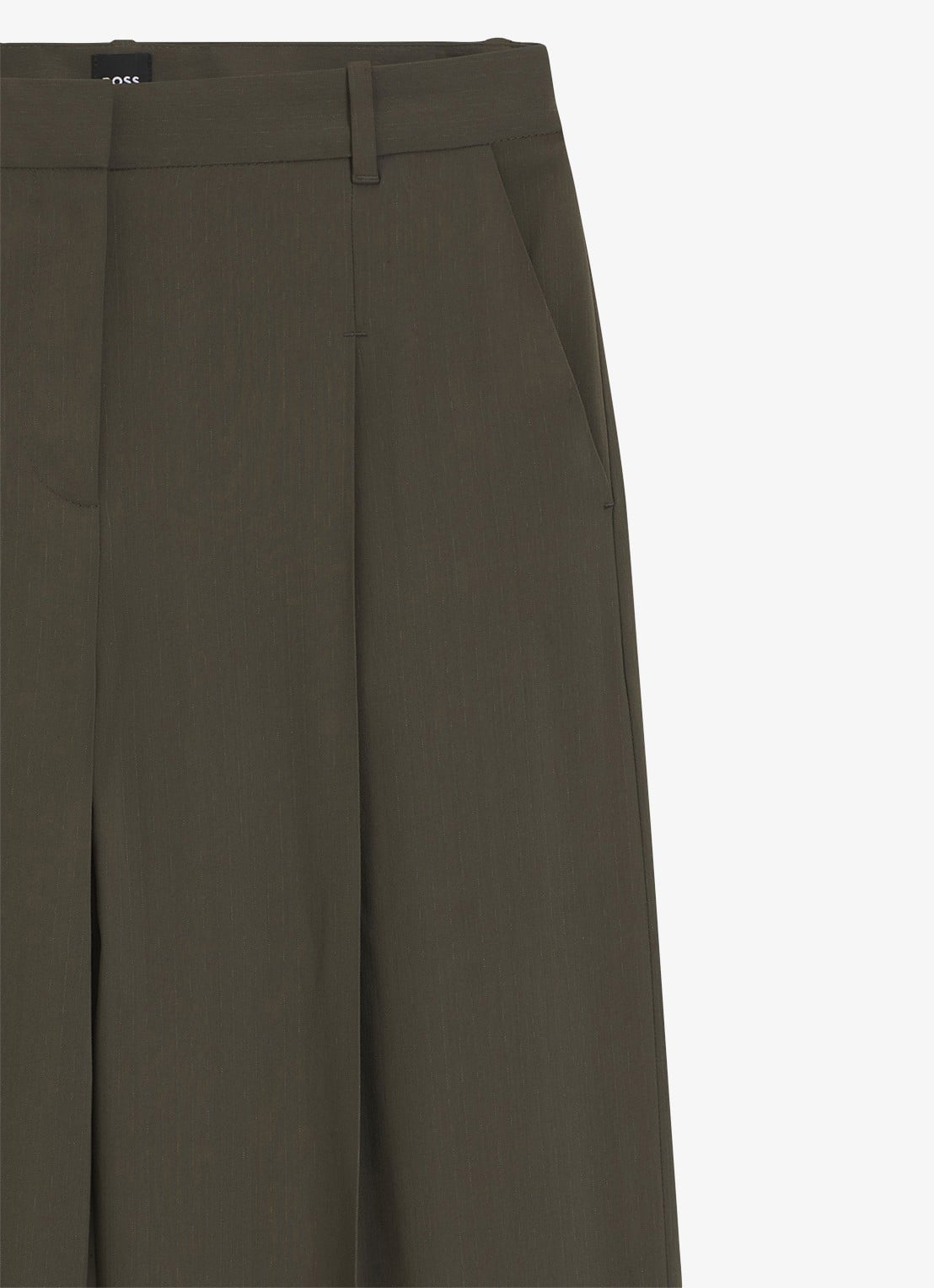 BOSS High waist wide fit pantalon met steekzakken - detail 4 donkergroen