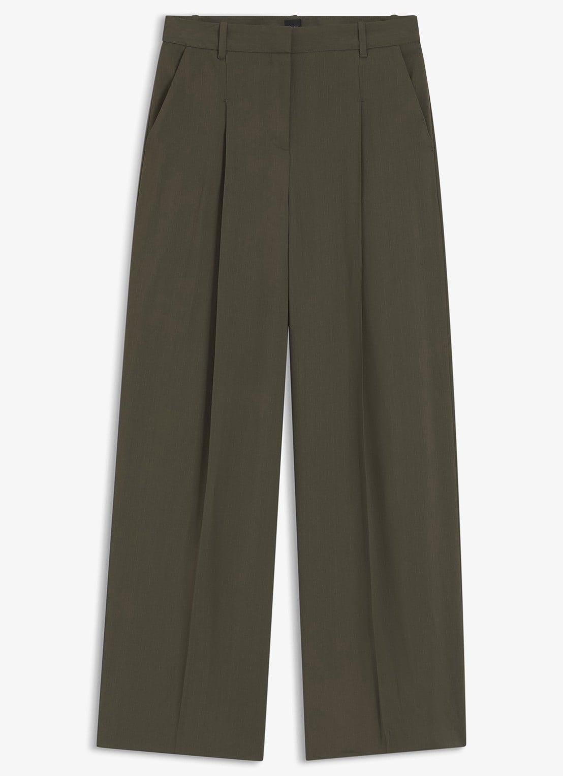 BOSS High waist wide fit pantalon met steekzakken - voorkant 5 donkergroen