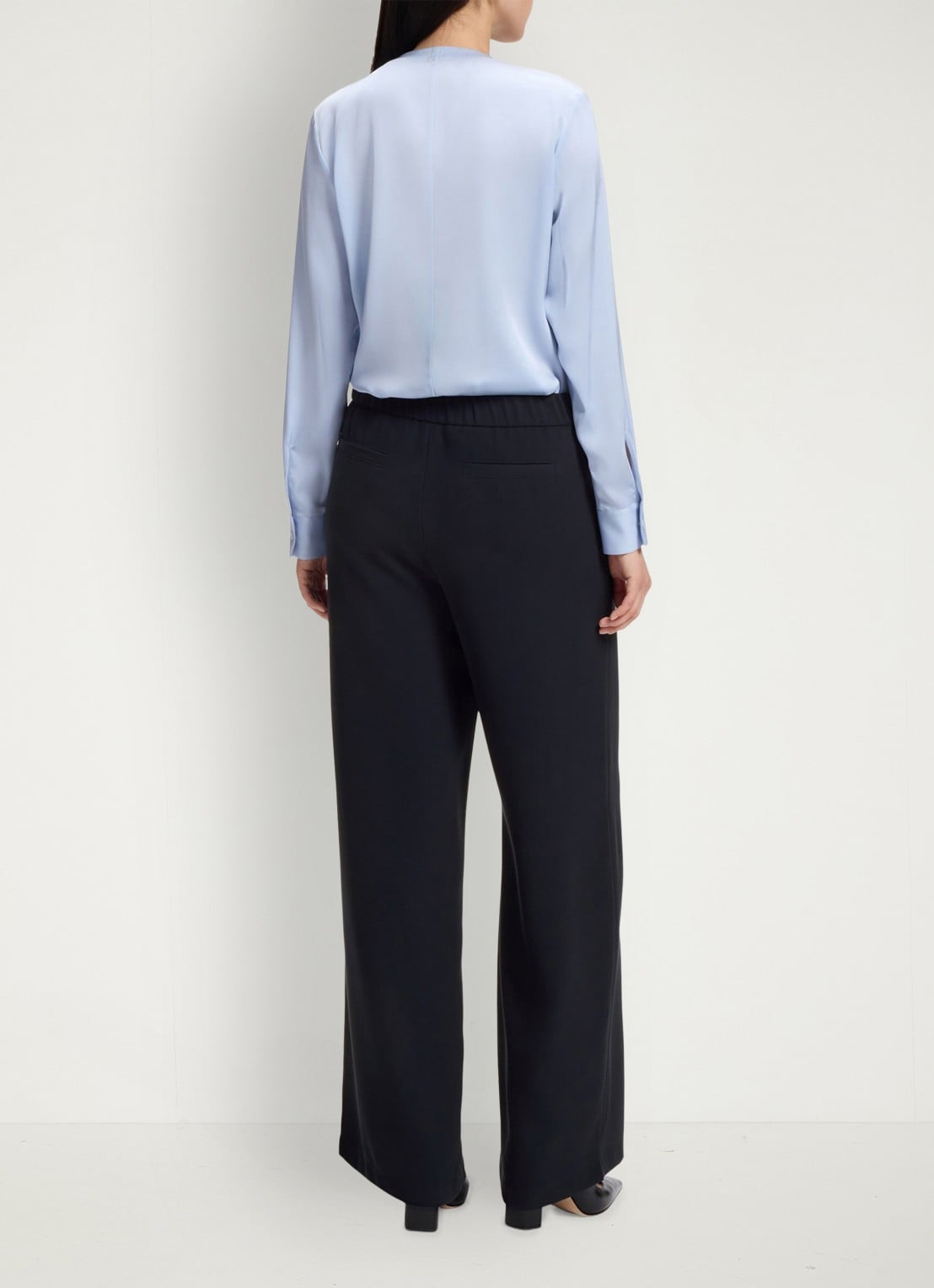 BOSS High waist wide fit pantalon met steekzakken - achterkant 7 dark blue-404 / blauw