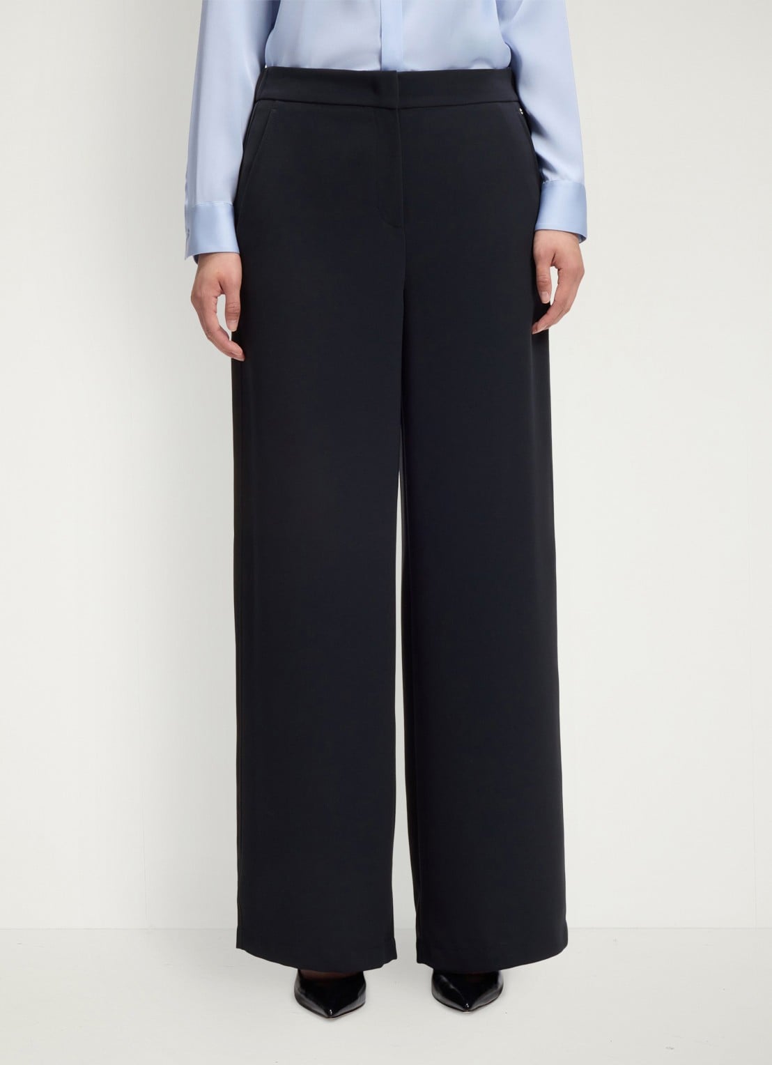 BOSS High waist wide fit pantalon met steekzakken - detail dark blue-404 / blauw