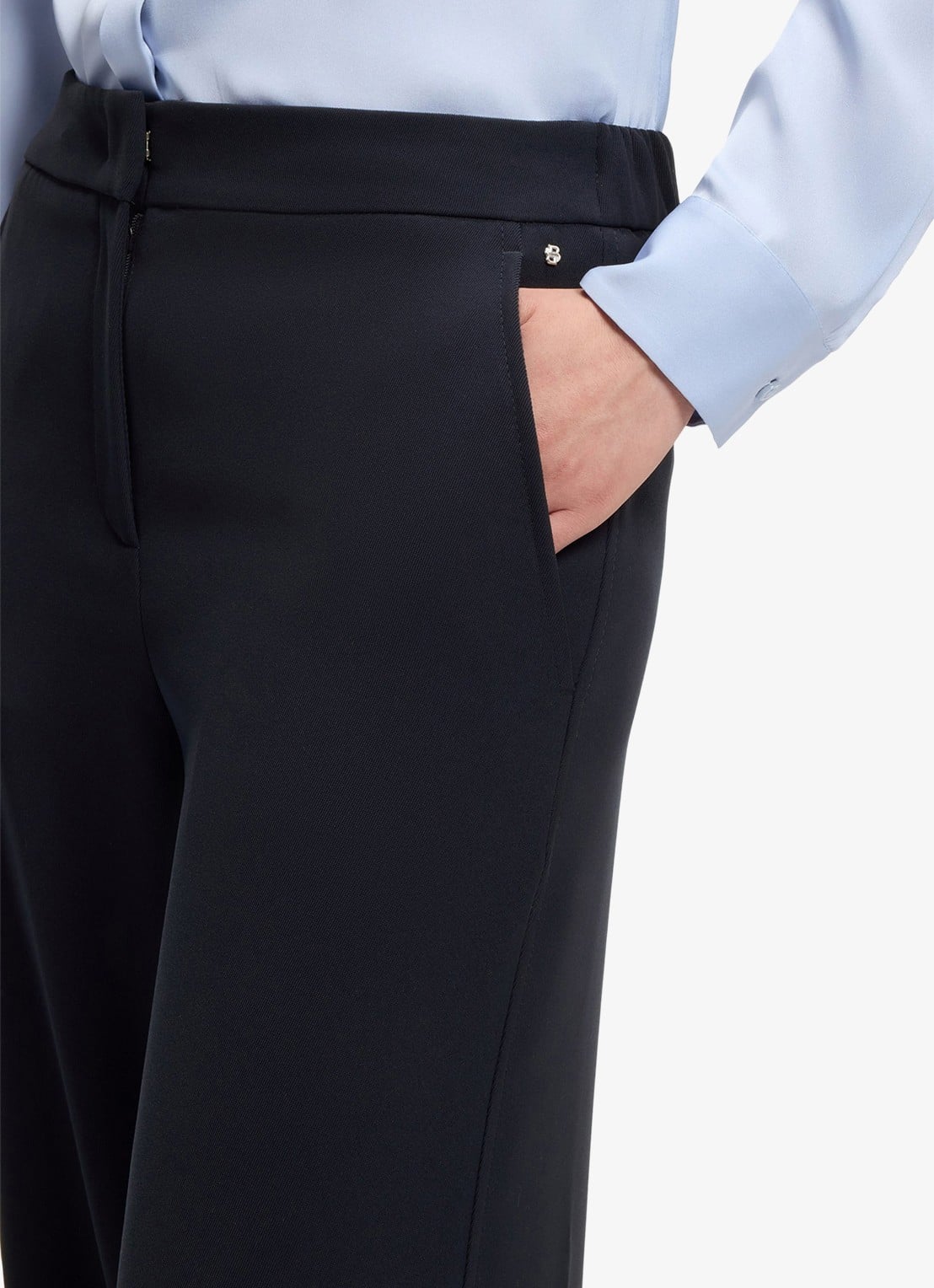 BOSS High waist wide fit pantalon met steekzakken - detail 2 dark blue-404 / blauw