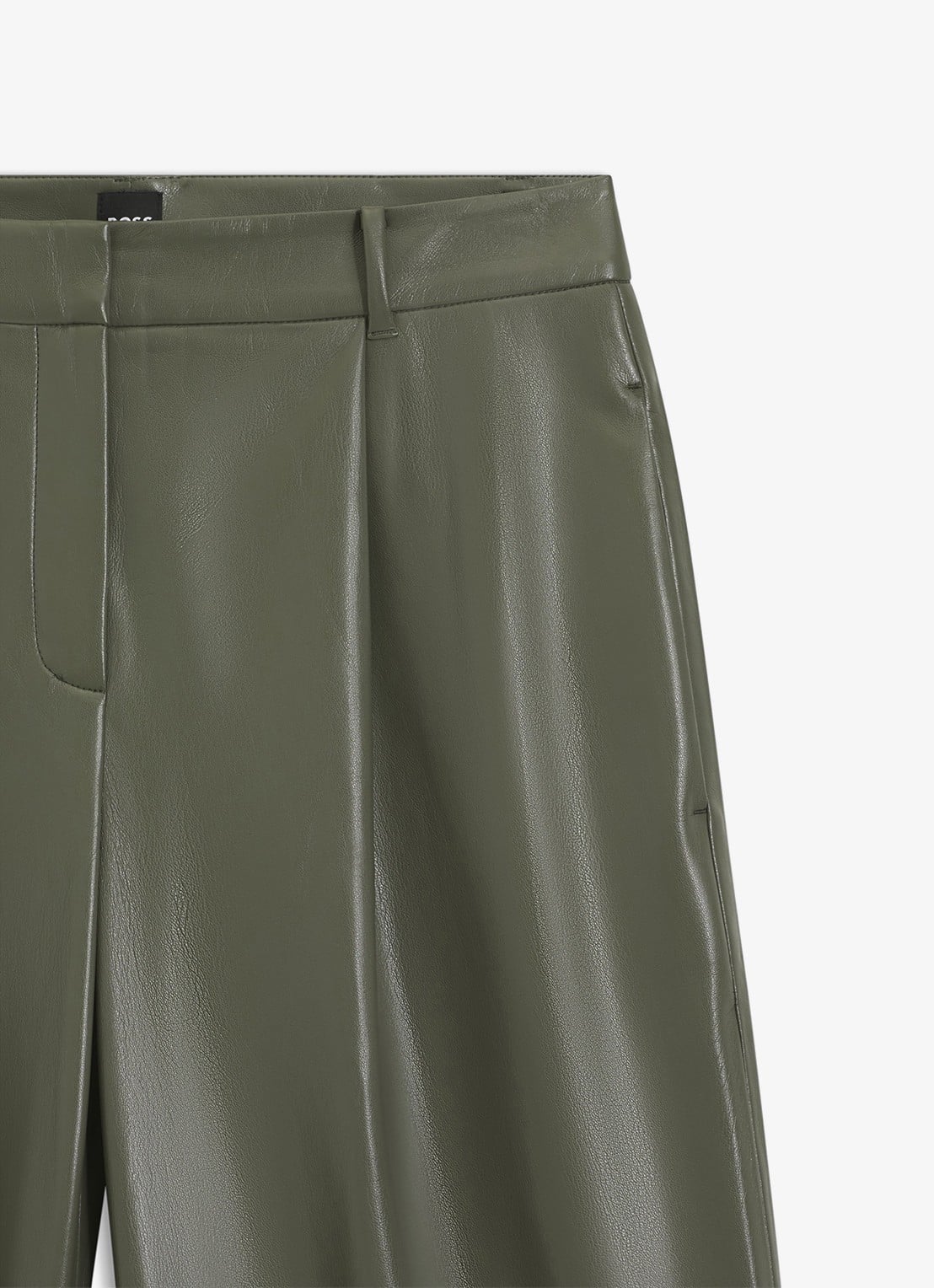 BOSS High waist wide fit pantalon van imitatieleer - detail donkergroen