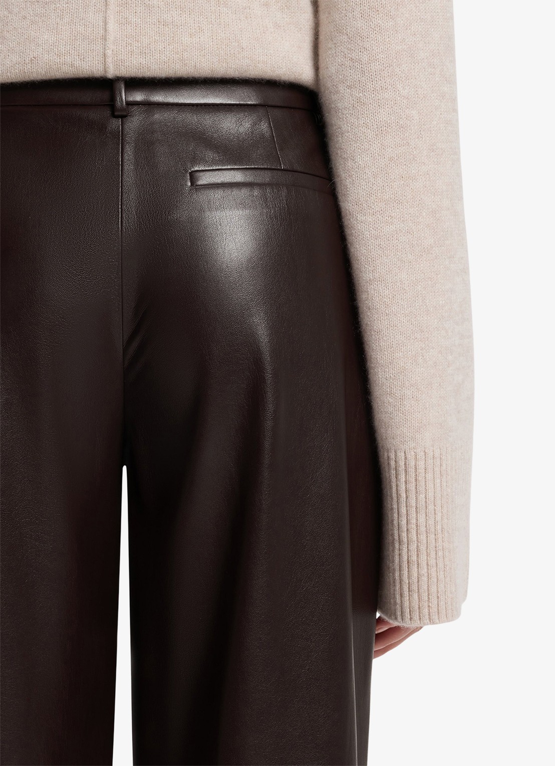 BOSS High waist wide fit pantalon van imitatieleer - detail 5 bruin