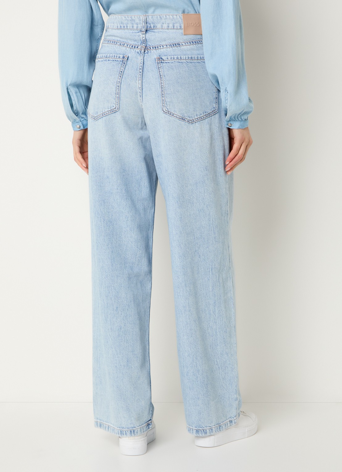 BOSS High waist wide leg jeans  met lichte wassing  - achterkant 2 indigo