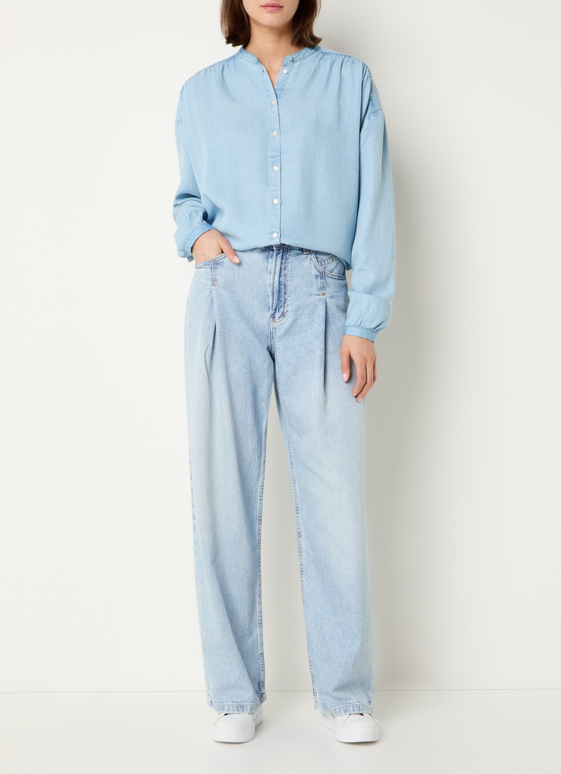 BOSS High waist wide leg jeans  met lichte wassing  - voorkant 4 indigo