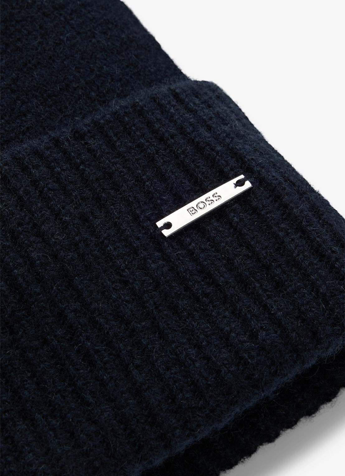 BOSS Honesto fijngebreide muts van kasjmier met logo - detail 2 dark blue-404 / blauw