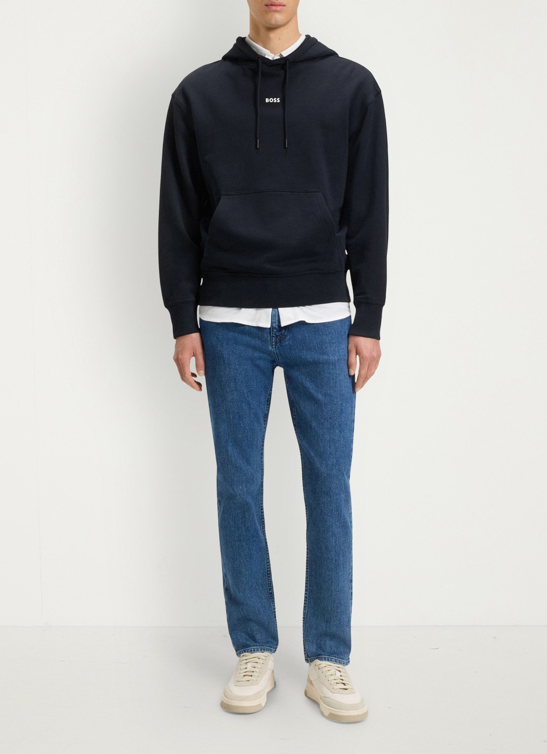 BOSS Hoodie met logo - voorkant 2 donkerblauw