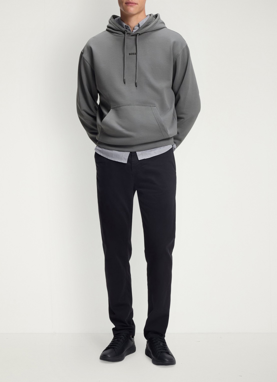 BOSS Hoodie met logo - voorkant 2 donkergrijs