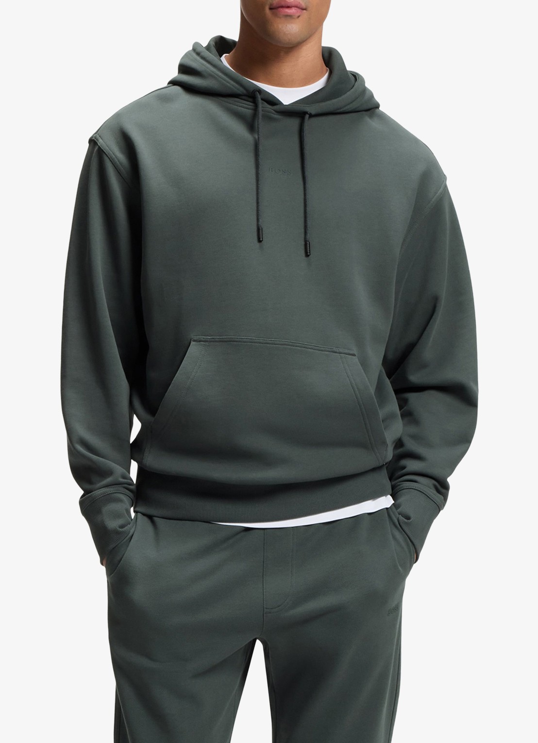 BOSS Hoodie met logo - detail 4 donkergroen