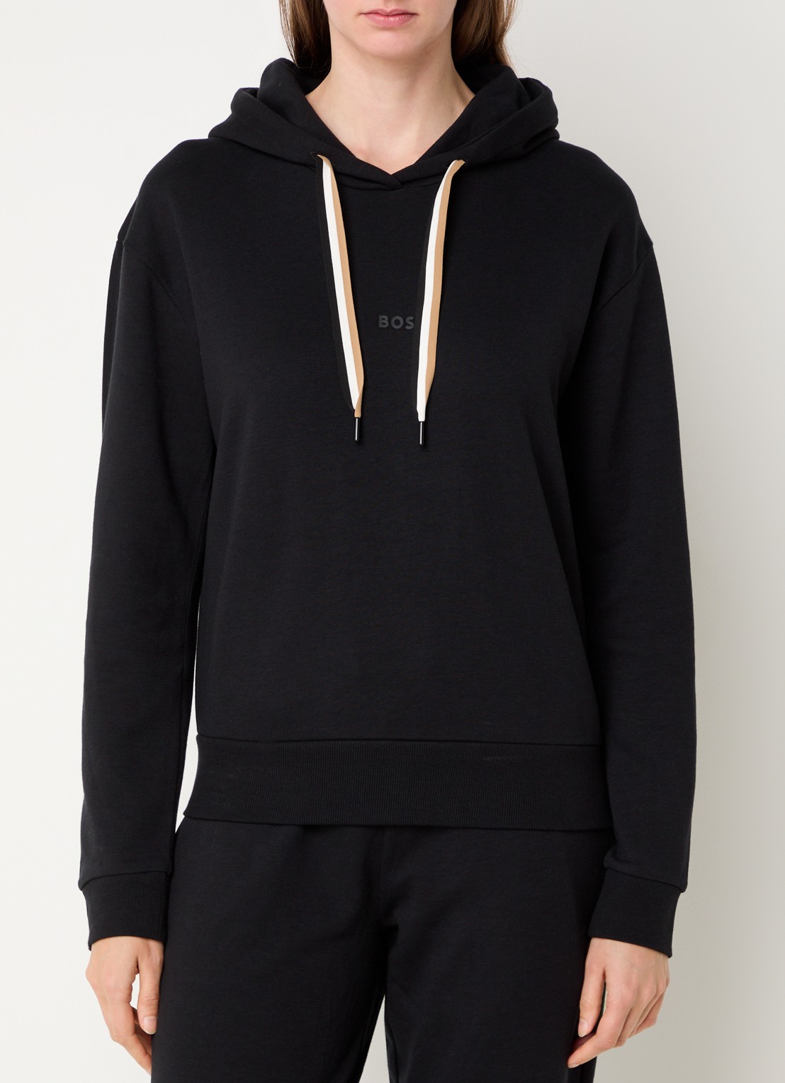 BOSS Hoodie  met logo - detail zwart