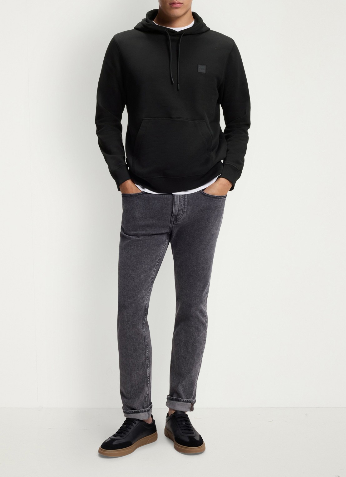 BOSS Hoodie van katoenen sweatstof met logopatch - voorkant 6 zwart
