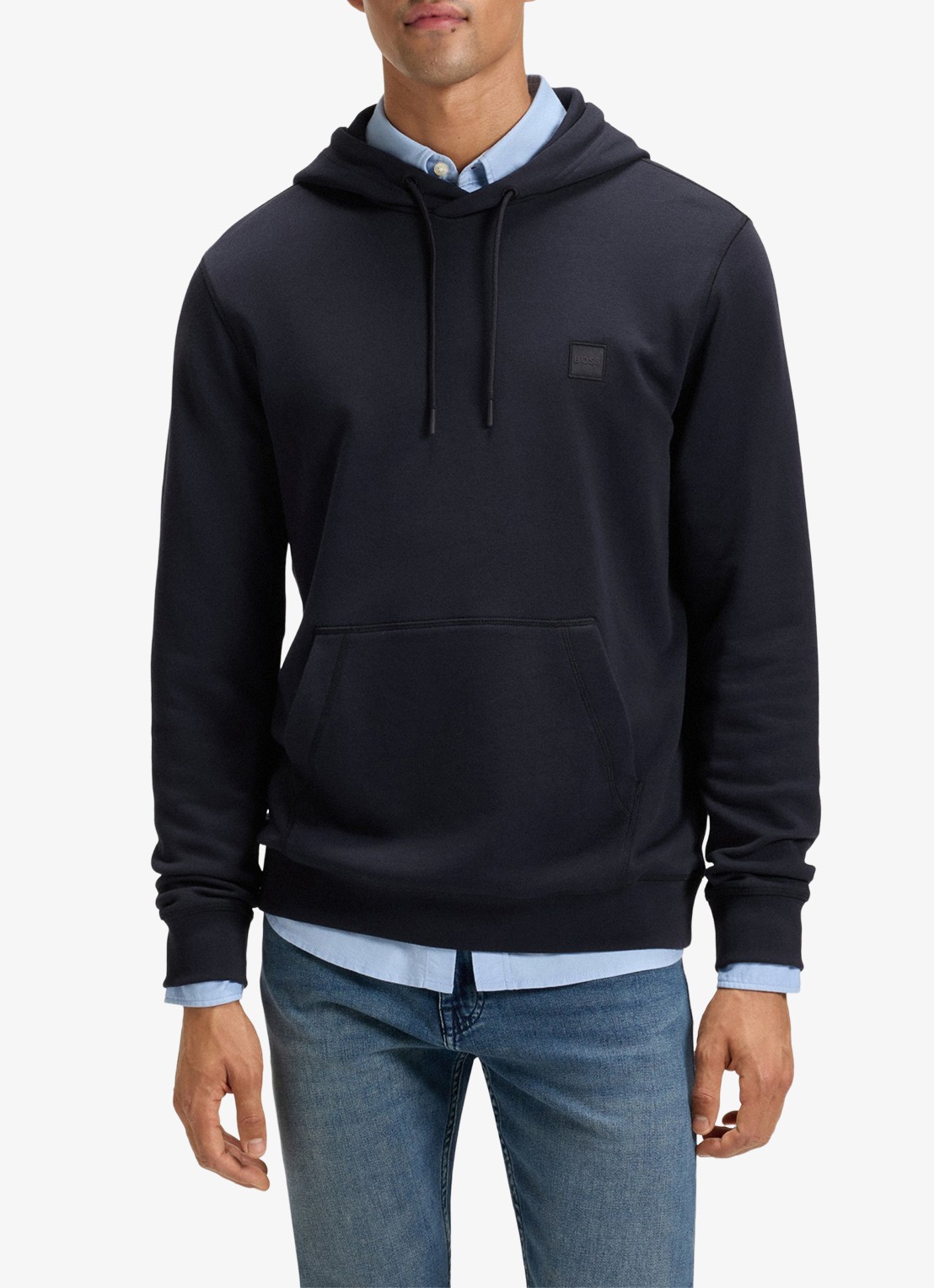 BOSS Hoodie van katoenen sweatstof met logopatch - detail 4 donkerblauw