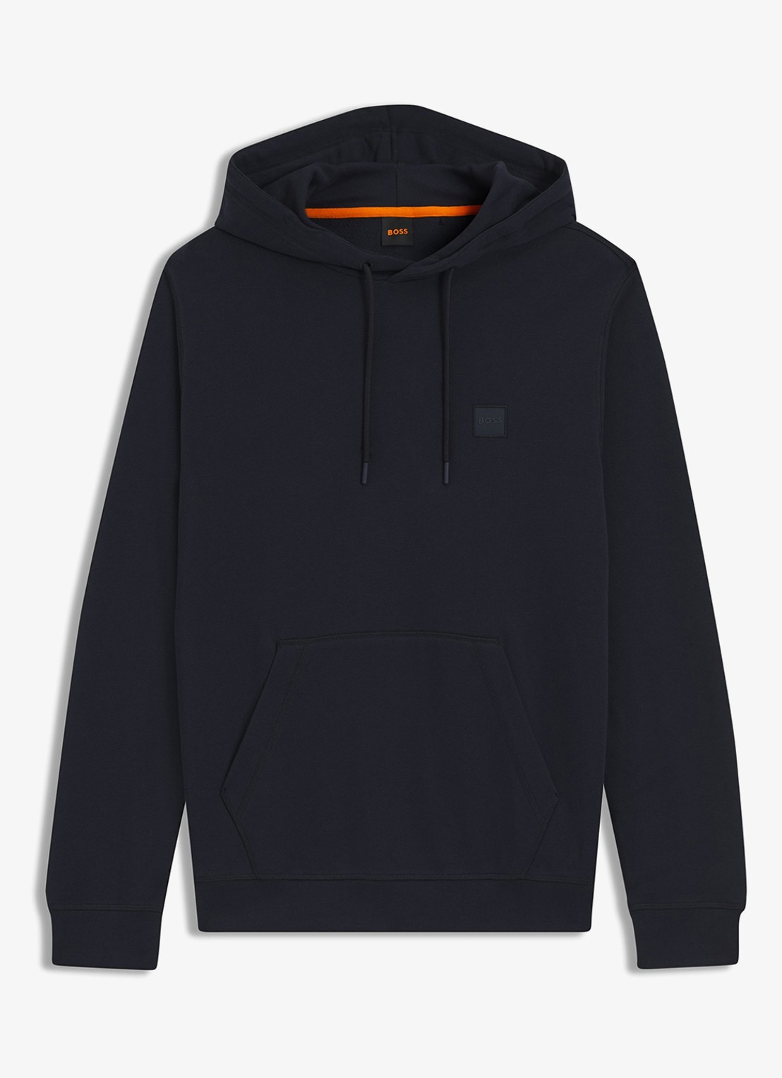 BOSS Hoodie van katoenen sweatstof met logopatch - voorkant 2 donkerblauw