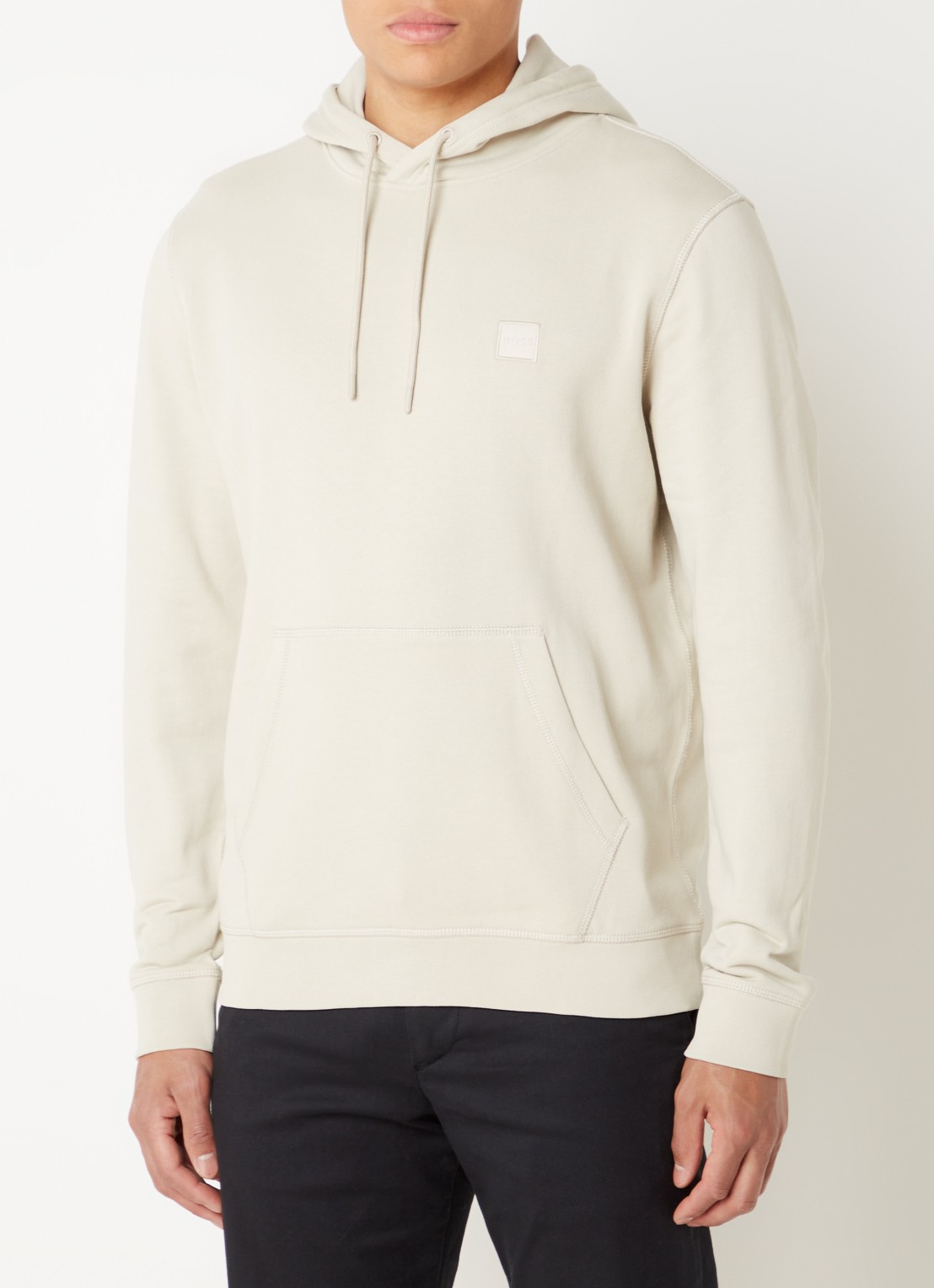 BOSS Hoodie van katoenen sweatstof met logopatch - detail 3 beige