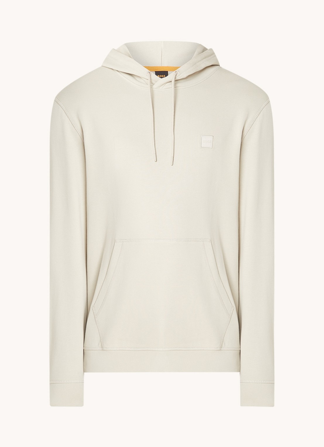 BOSS Hoodie van katoenen sweatstof met logopatch - voorkant beige