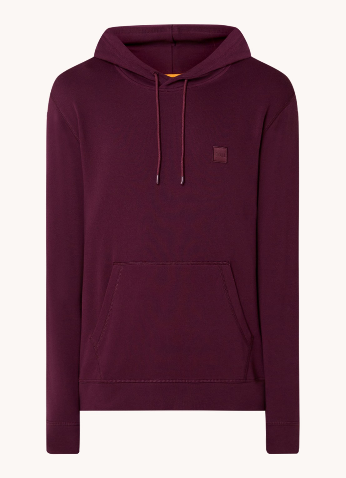 BOSS Hoodie van katoenen sweatstof met logopatch - voorkant 4 aubergine