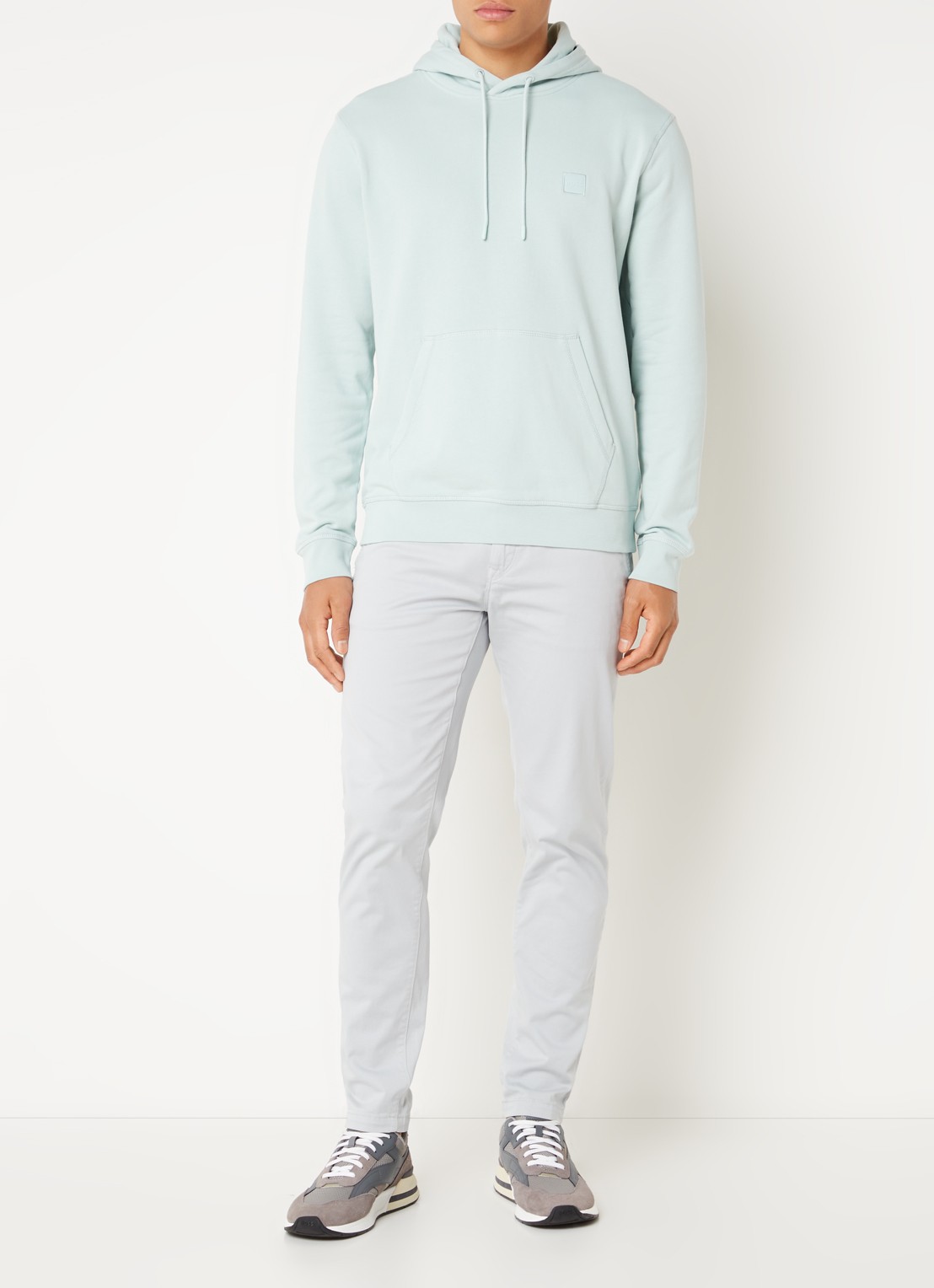 BOSS Hoodie van katoenen sweatstof met logopatch - voorkant 5 mint