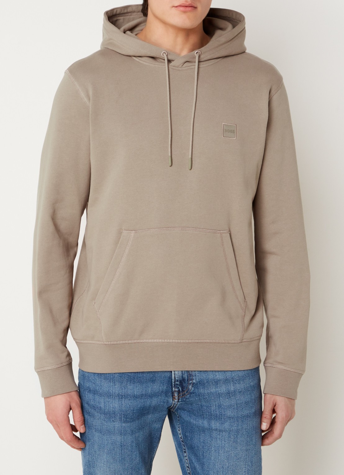 BOSS Hoodie van katoenen sweatstof met logopatch - detail 4 lichtbruin