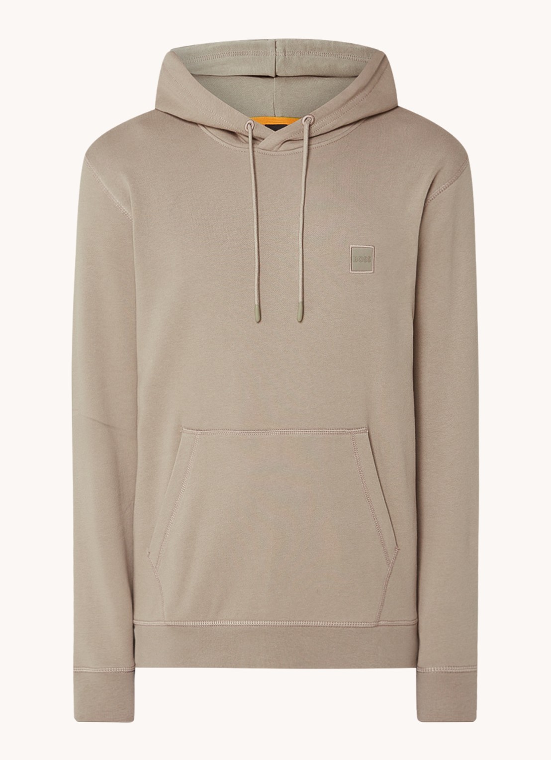 BOSS Hoodie van katoenen sweatstof met logopatch - voorkant 2 lichtbruin