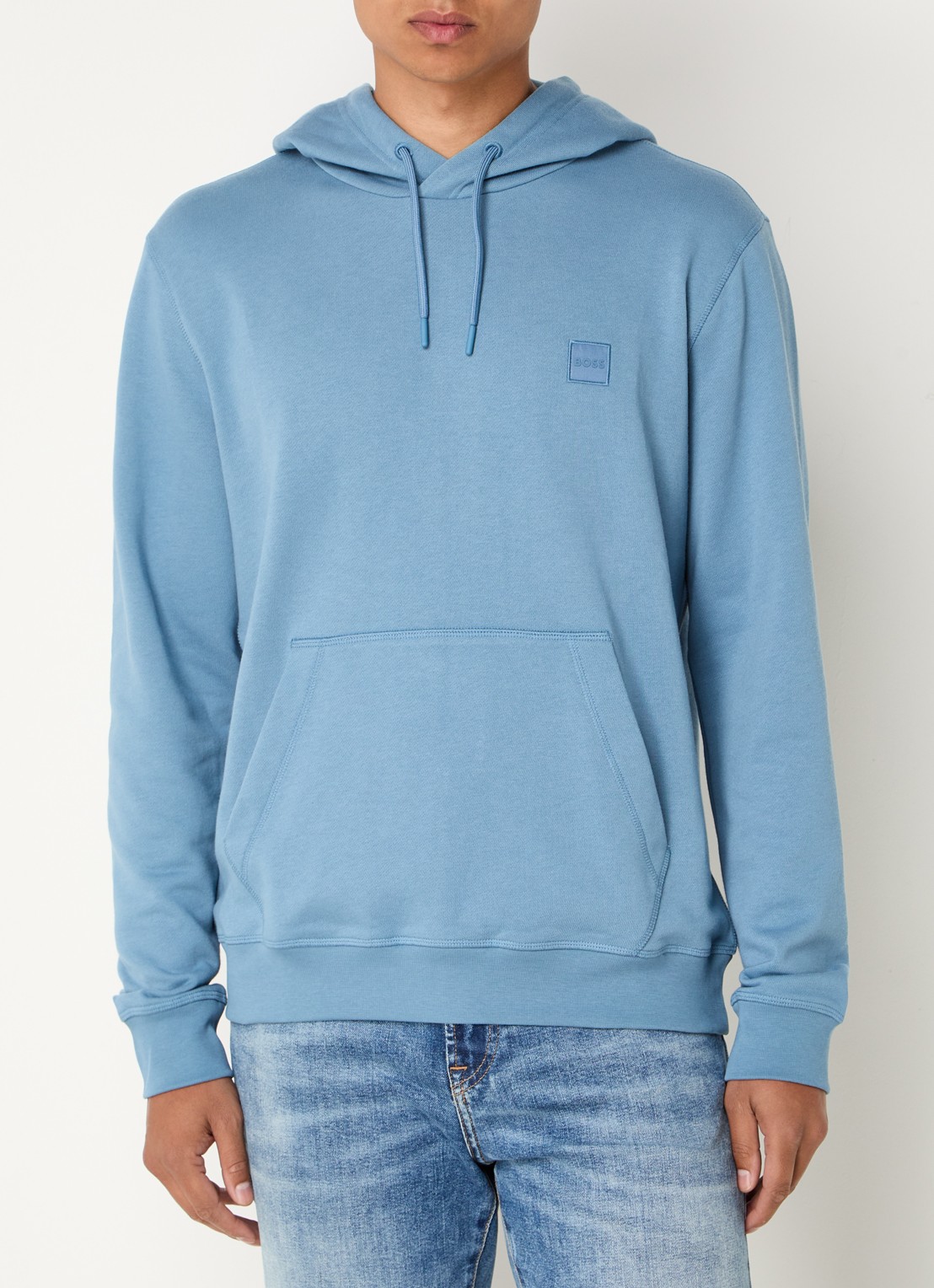 BOSS Hoodie van katoenen sweatstof met logopatch - detail 4 staalblauw