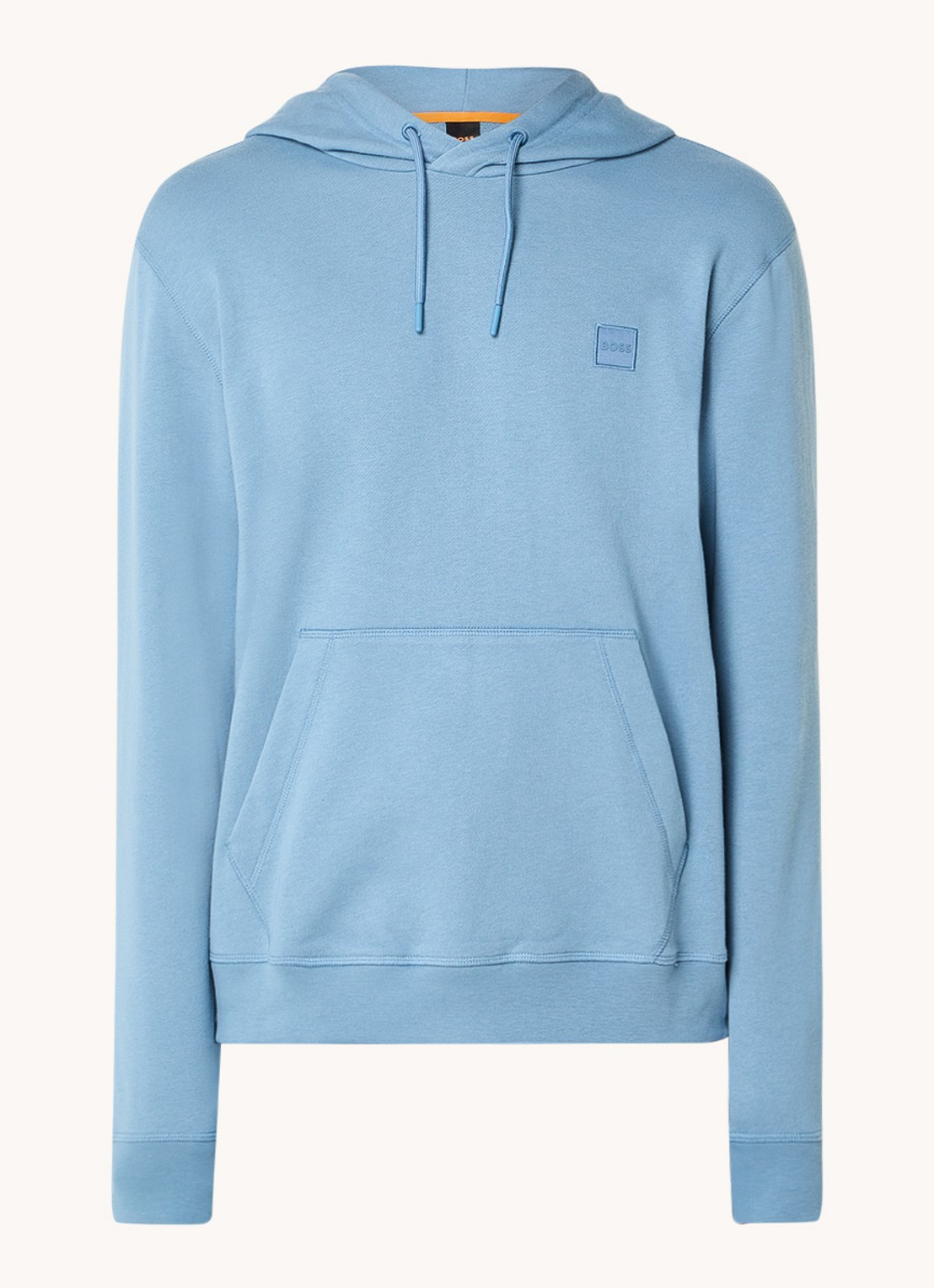 BOSS Hoodie van katoenen sweatstof met logopatch - voorkant 2 staalblauw
