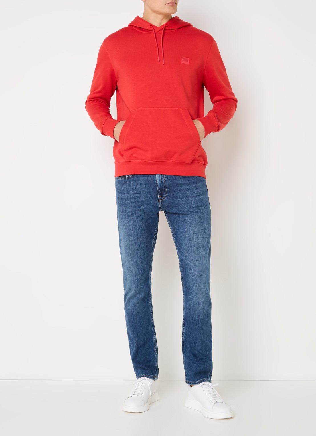 BOSS Hoodie van katoenen sweatstof met logopatch - voorkant 5 rood