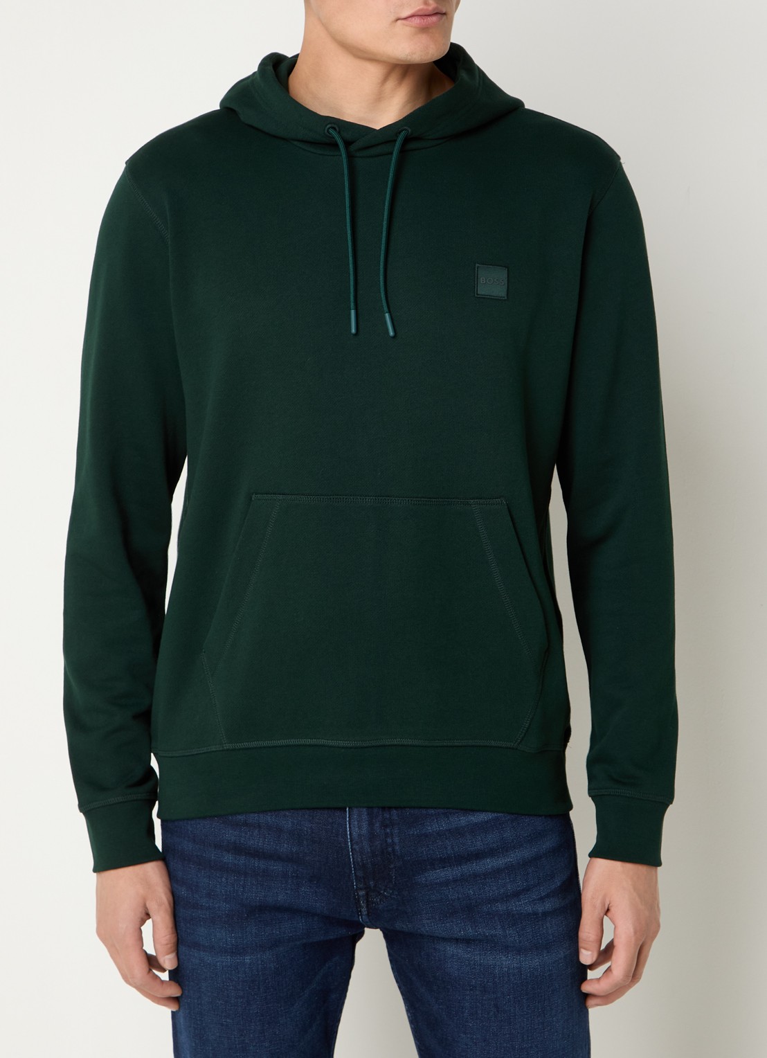 BOSS Hoodie van katoenen sweatstof met logopatch - detail donkergroen