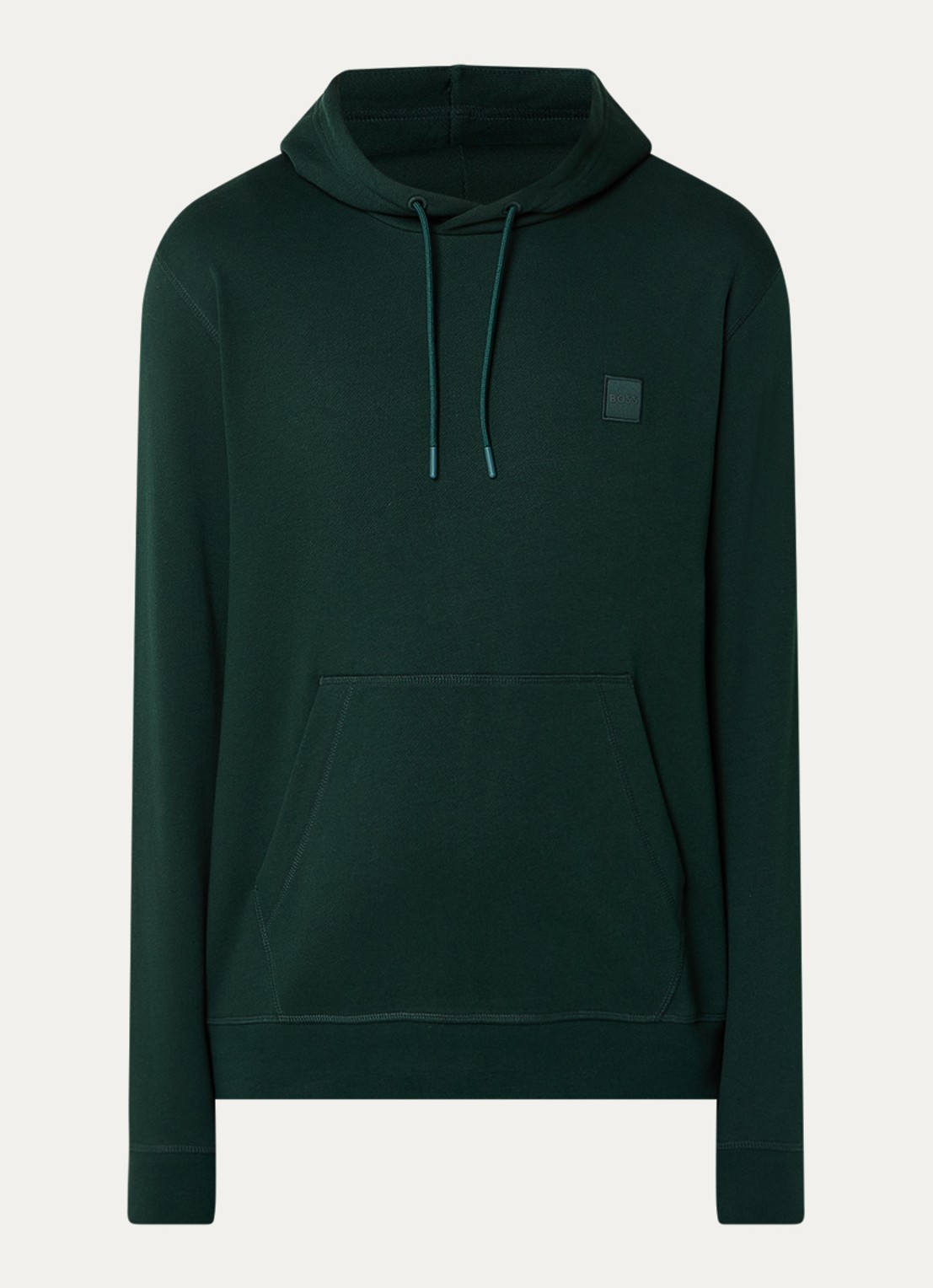 BOSS Hoodie van katoenen sweatstof met logopatch - voorkant 4 donkergroen