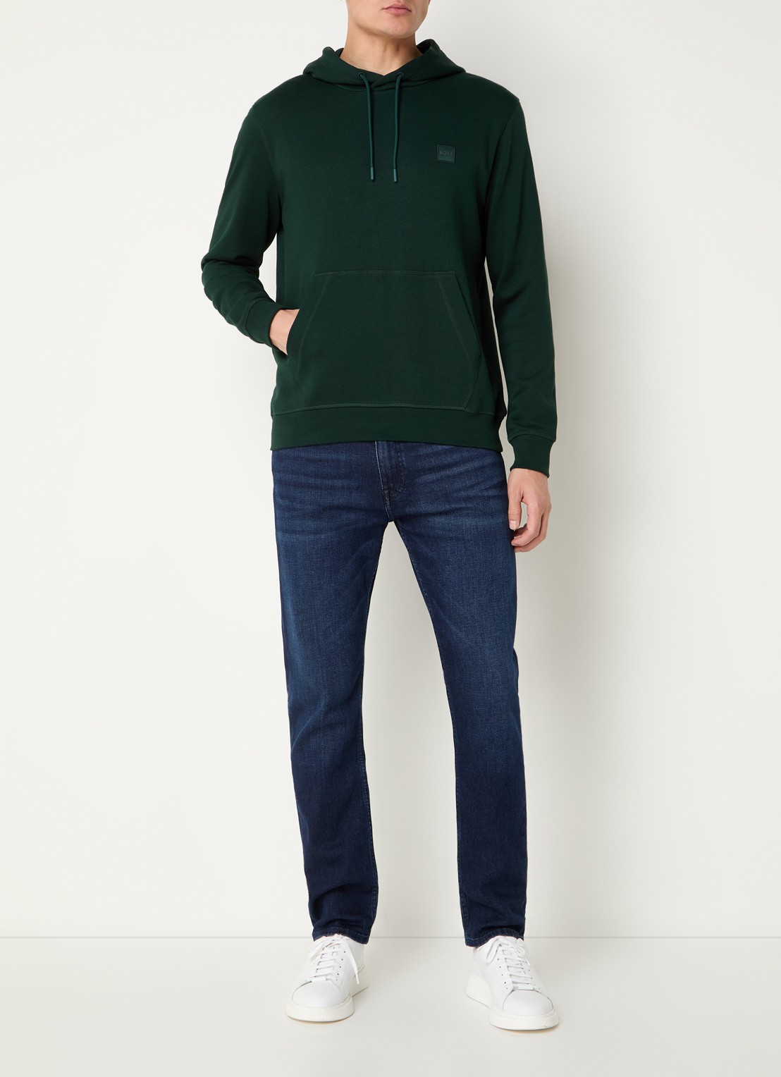 BOSS Hoodie van katoenen sweatstof met logopatch - voorkant 5 donkergroen