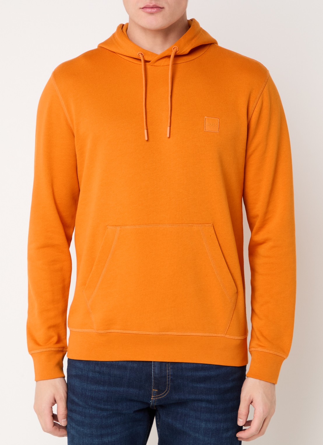 BOSS Hoodie van katoenen sweatstof met logopatch - detail 2 oranje