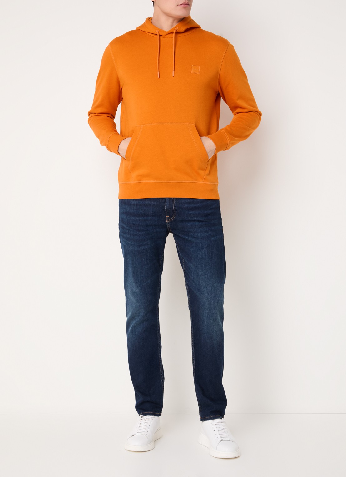 BOSS Hoodie van katoenen sweatstof met logopatch - voorkant 5 oranje