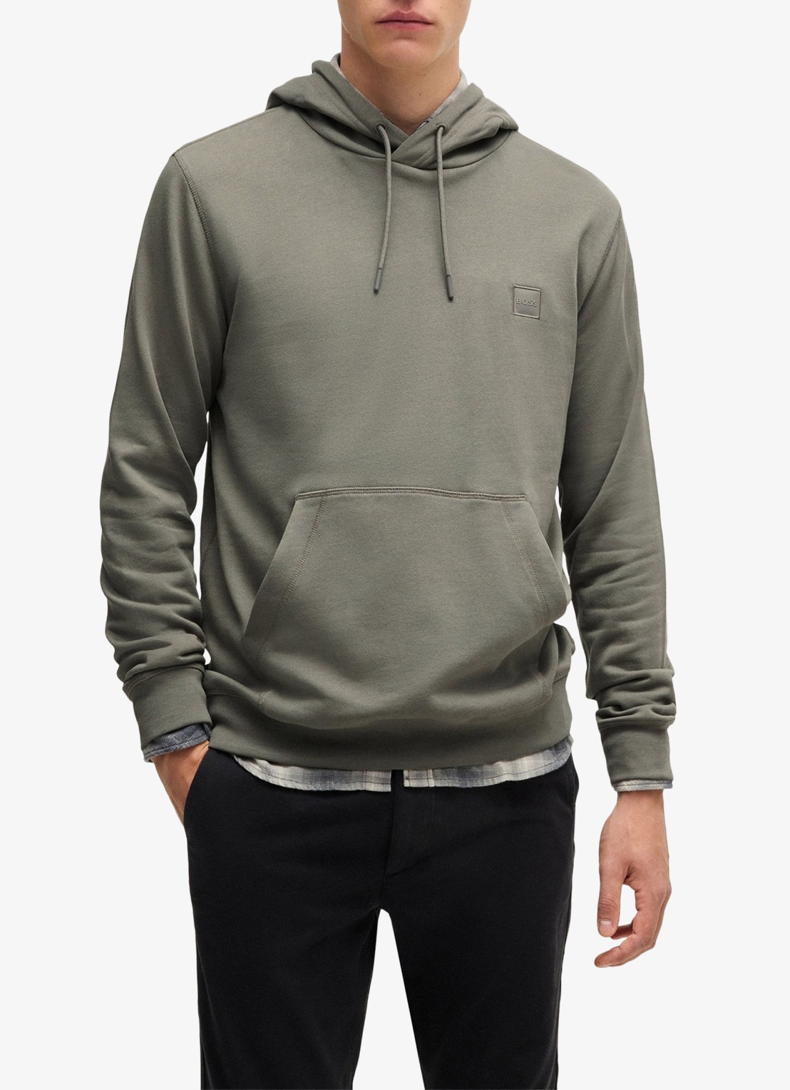 BOSS Hoodie van katoenen sweatstof met logopatch - detail mosgroen