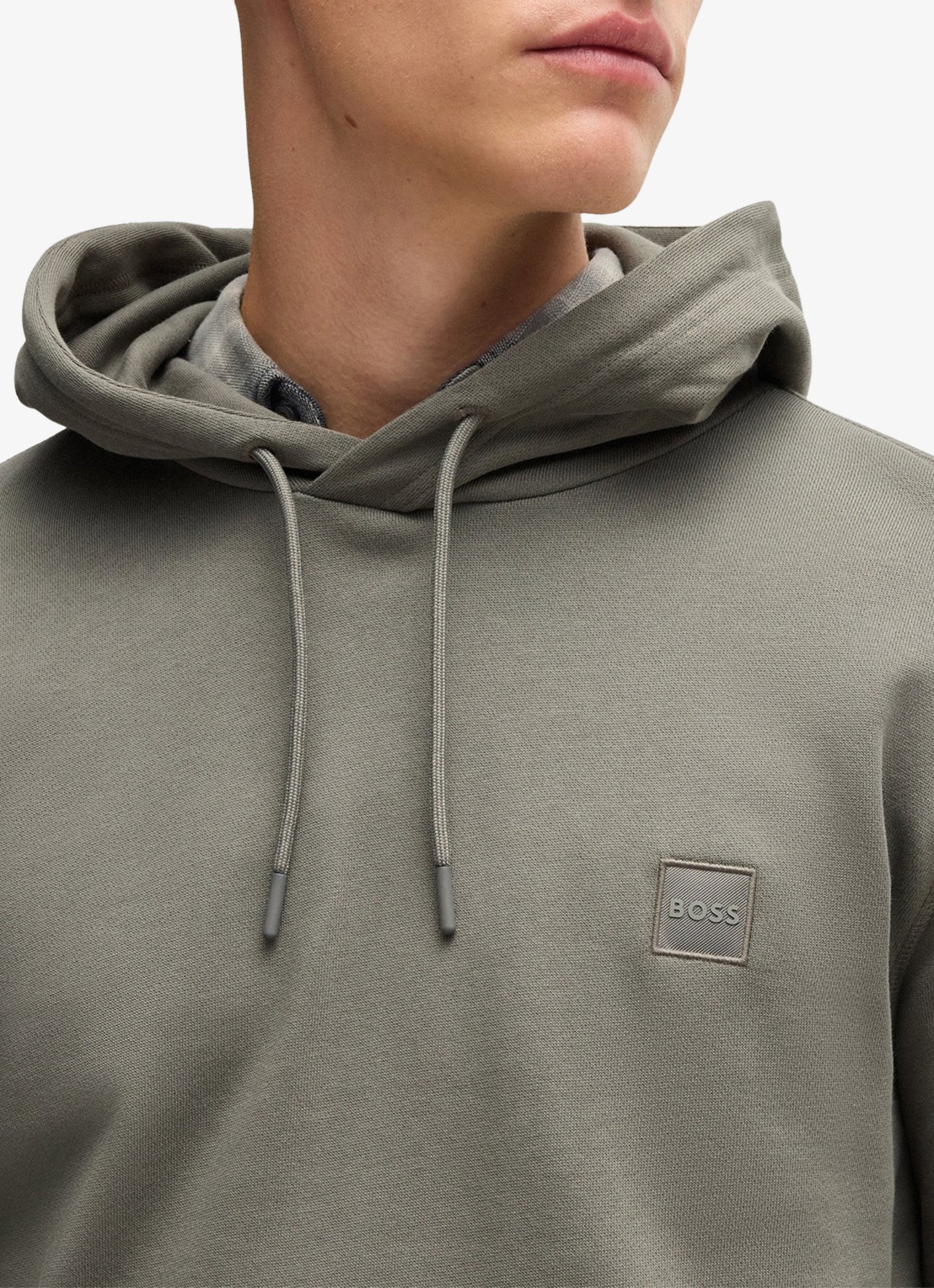 BOSS Hoodie van katoenen sweatstof met logopatch - detail 2 mosgroen