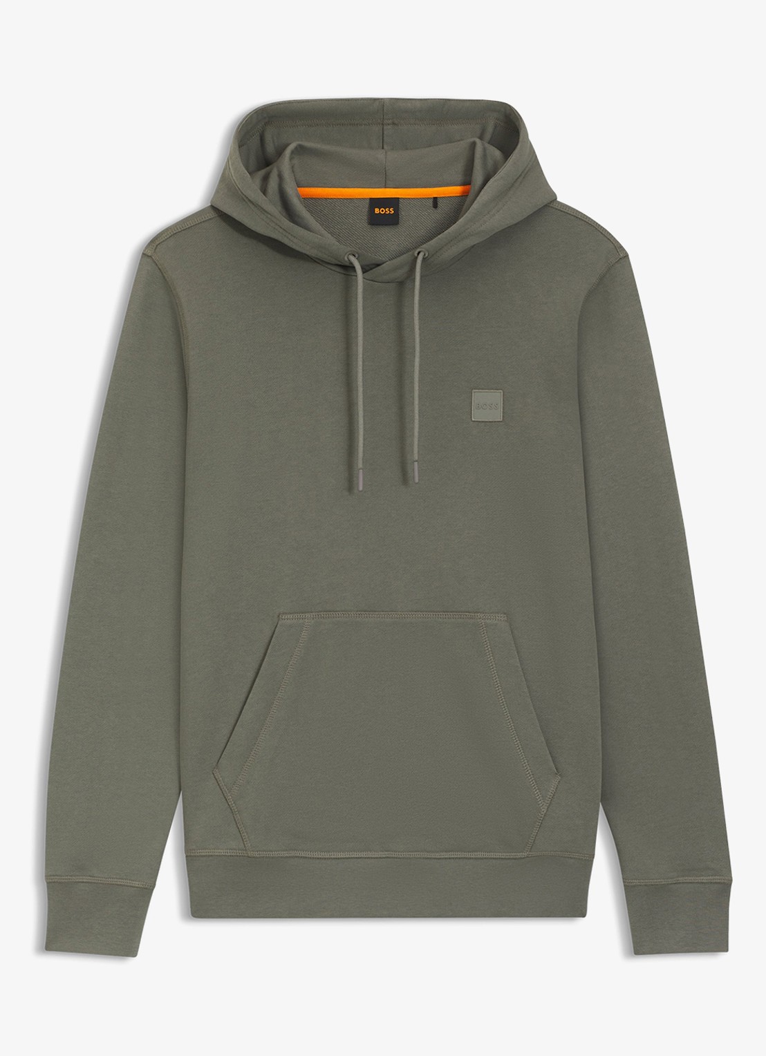 BOSS Hoodie van katoenen sweatstof met logopatch - voorkant 3 mosgroen