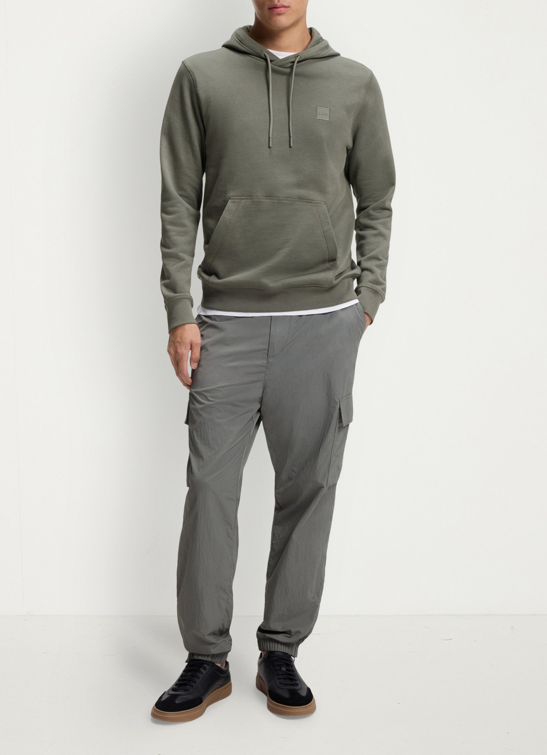 BOSS Hoodie van katoenen sweatstof met logopatch - voorkant 5 open grey 076 / grijs