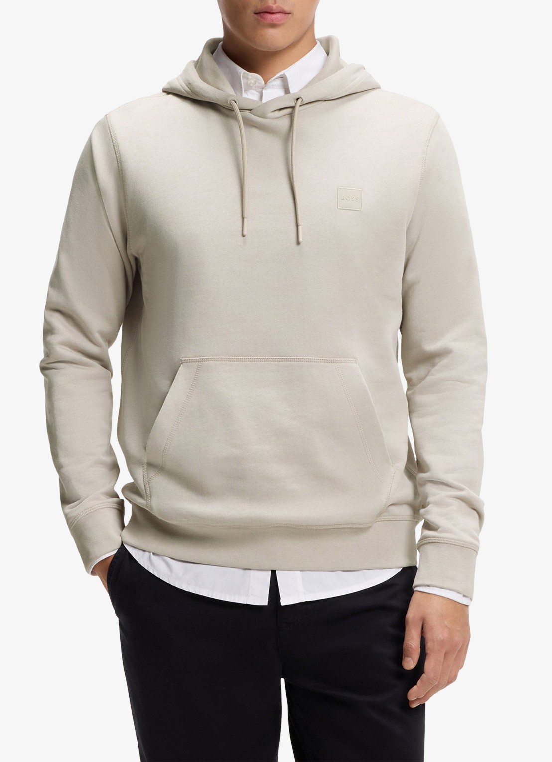 BOSS Hoodie van katoenen sweatstof met logopatch - detail 2 taupe
