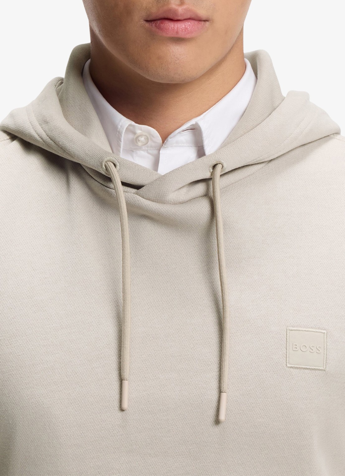 BOSS Hoodie van katoenen sweatstof met logopatch - detail 3 taupe